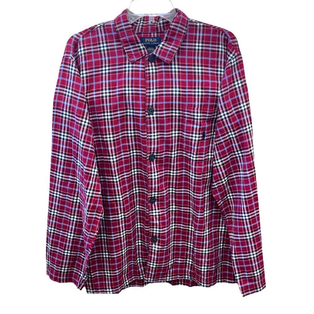 Polo Ralph Lauren Red Plaid Checkered Cotton Flannel Sleepwear Shirt Mens Medium